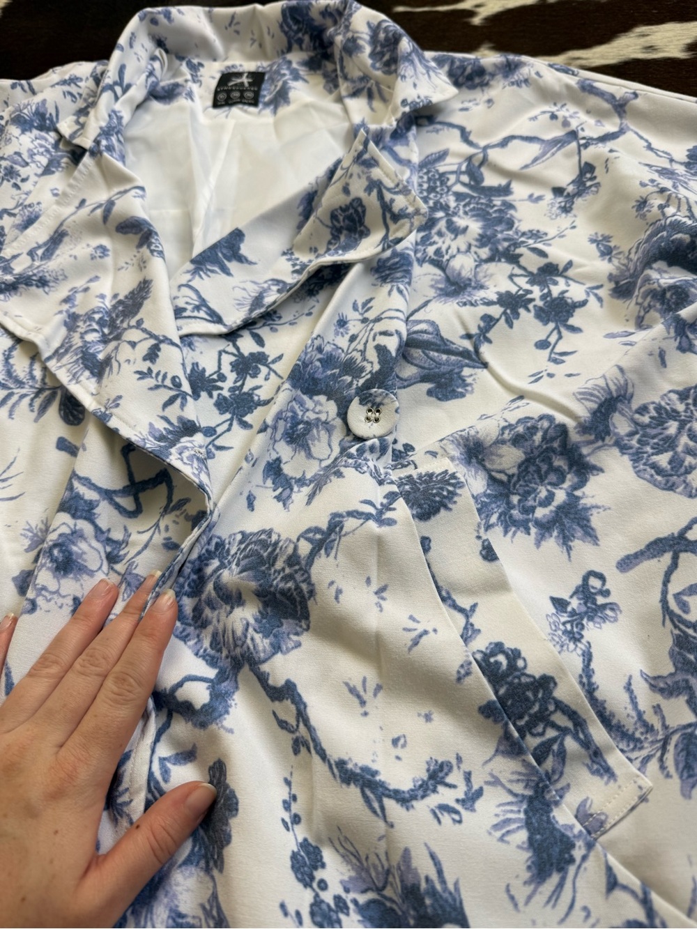 Blue Floral Oversized Blazer Jacket - Unbranded - Picture 3 of 4